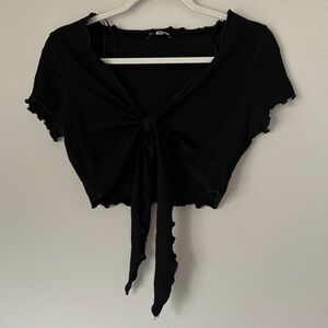 Fashion Nova Black Tie-Front Crop Top
